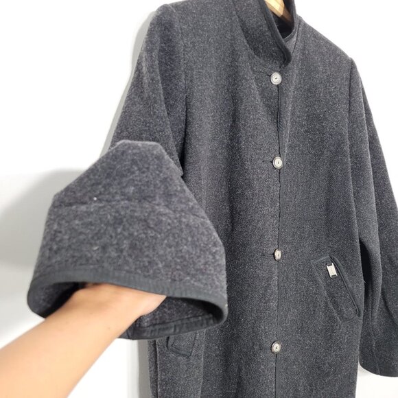 Epsilon Charcoal Cotton Blend Knee Length Button Jacket Coat Lined Pocket Collar - Picture 2 of 13